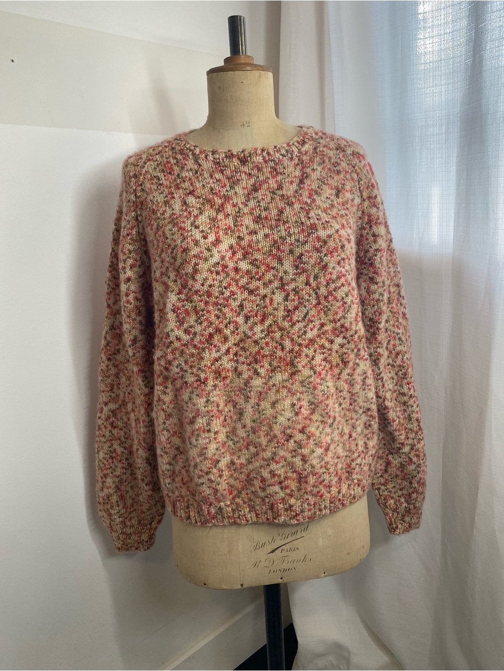 Hand Knit Confetti Speckled Sweater Oatmeal Pink Oversized Pullover